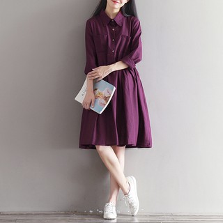 Đầm Babydoll Màu Tím Cổ Sơ Mi