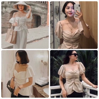 Áo nhíu ngực tay phồng