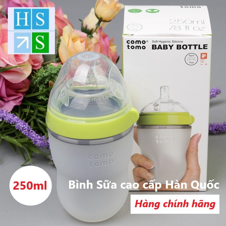 (Chính hãng) BÌNH SỮA SILICONE COMO TOMO 250ML (Hàn Quốc) Bình tập bú chống sặc sữa 100% Silicone Y Tế đạt tiêu chuẩn Mỹ