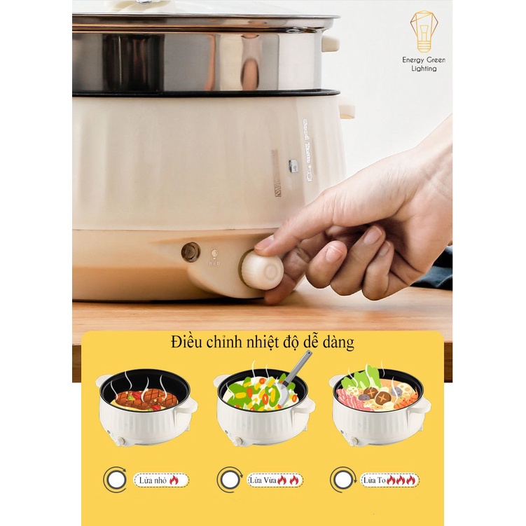 Nồi Lẩu Energy Green Lighting Mini Cắm Điện Đa Năng MX-22A ; MX-26A - Lớp Chống Dính - Phù hợp 2-4 Thành Viên - Tặng Kèm