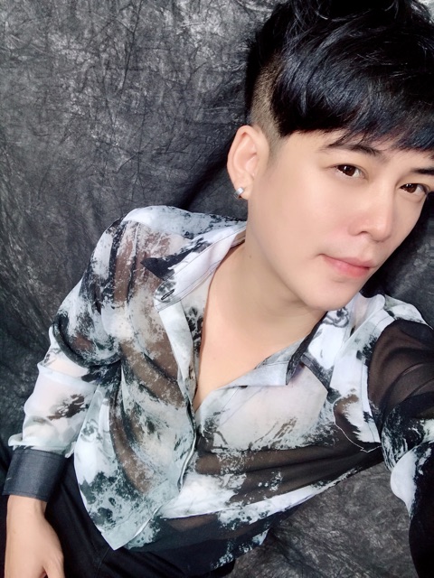 Áo sơ mi nam vải chiffon cao cấp ,họa tiết xám khói