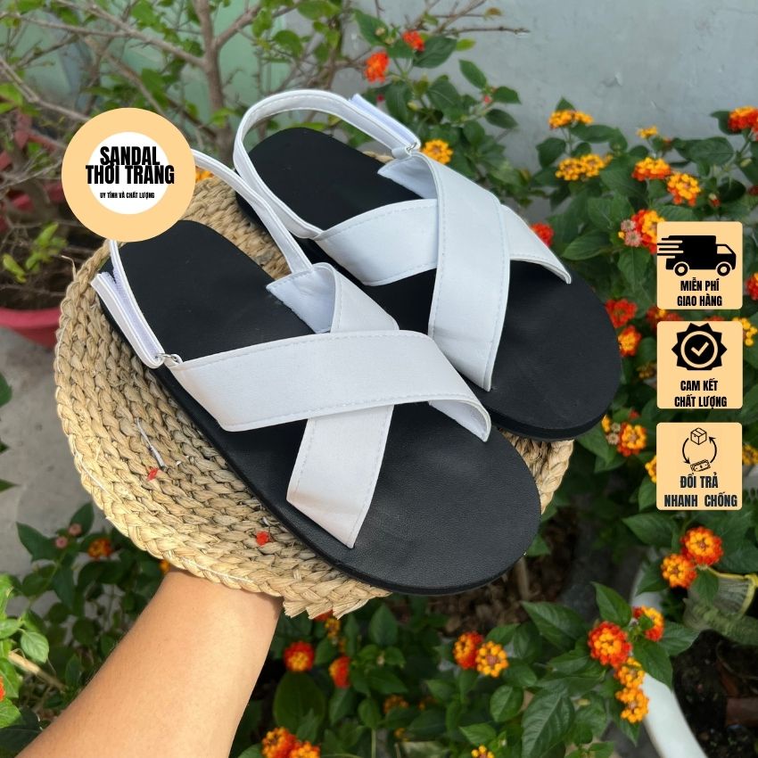 Giày sandal quai chéo xỏ ngón đế bệt, đi học đi chơi full size 30-44 nam nữ SANDALTHOITRANG