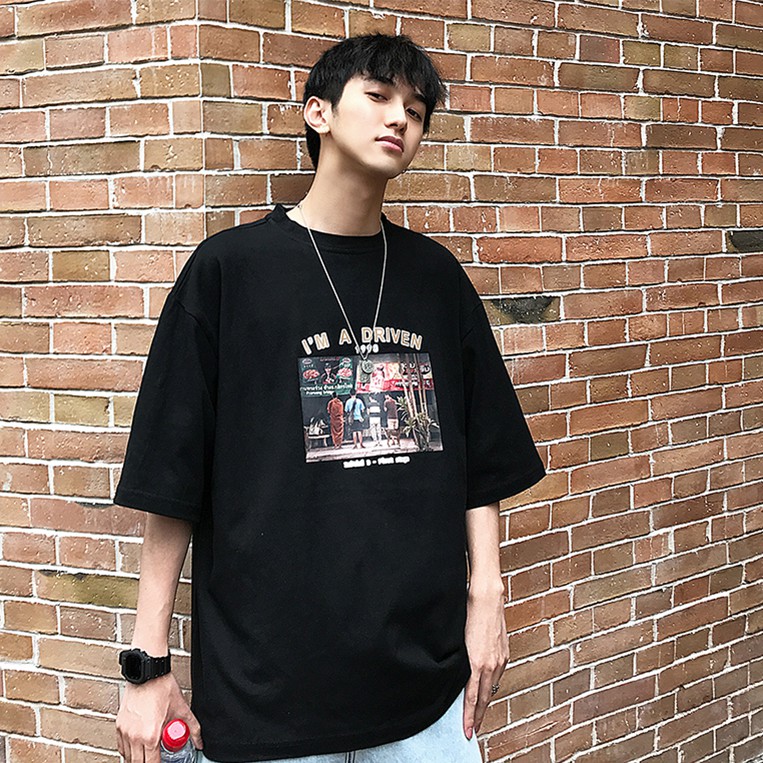 Áo tay ngắn dáng rộng phong cách Hàn Quốc trẻ trung cho nam size M-5XL