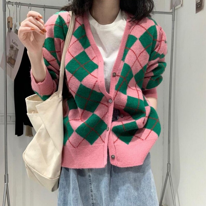 Áo Khoác Len Nữ Áo Cardigan Len Họa Tiết Thổ Cẩm Dài Tay Nữ Phong Cách Hàn Quốc Mới 2021 | BigBuy360 - bigbuy360.vn