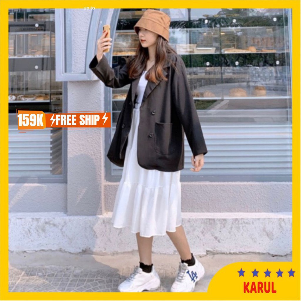 BLAZER TRƠN ĐEN HÀN QUỐC 1 LỚP ÁO VEST BLAER-KARUL 🥑MÃ SP: Blazer Hàn Quốc. FREESIZE!! Mẫu 1m6-45kg m