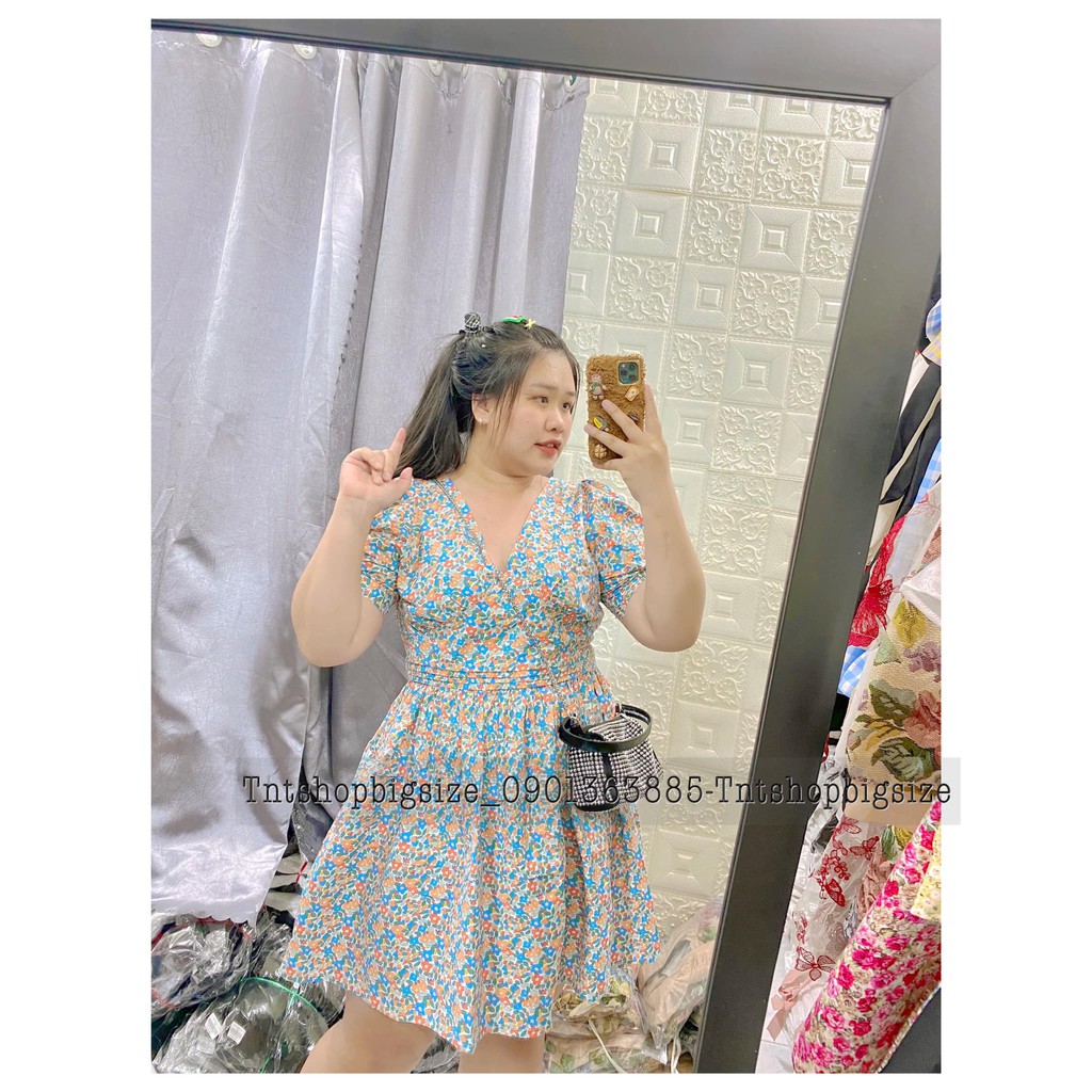 ĐẦM HOA CỔ V [ TNT Shop Bigsize 60kg - 90kg ] Ảnh thật 100%