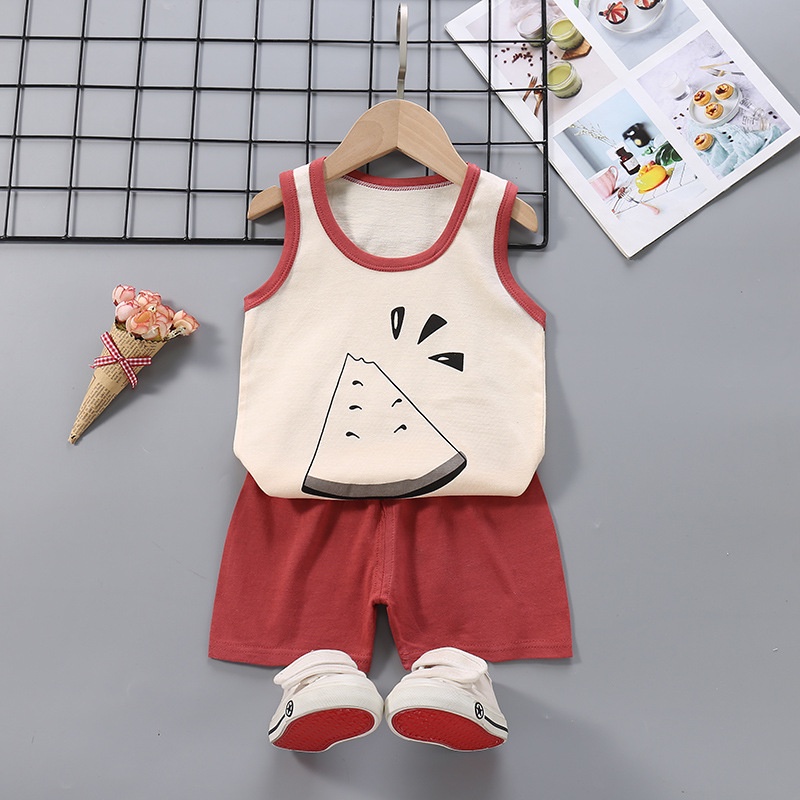 Bộ áo thun không tay và quần short SANITKUN chất liệu 100% cotton thoáng khí thời trang 2022 cho bé trai gái