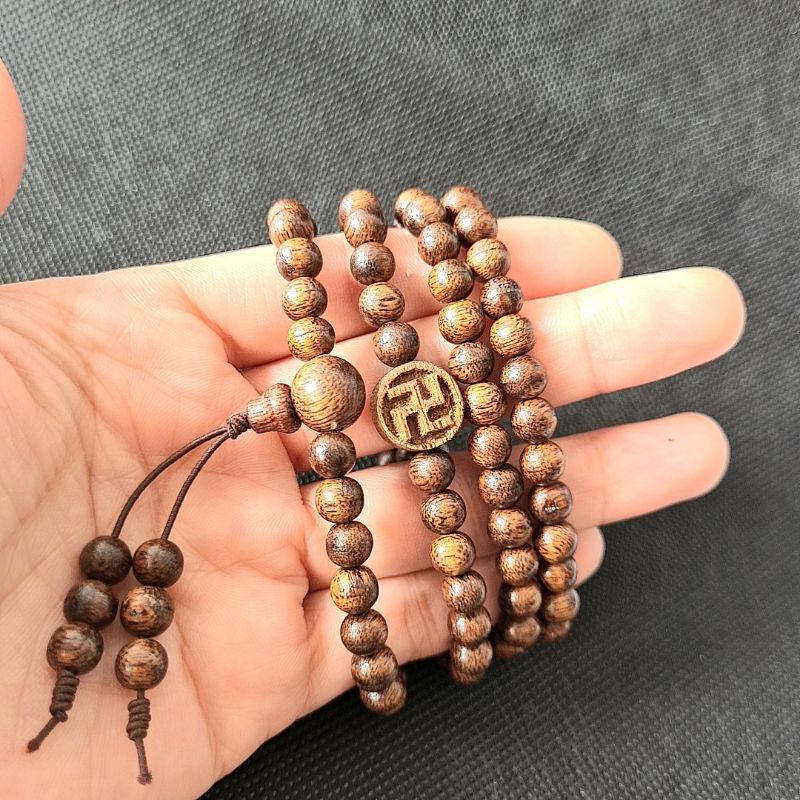 Vòng Tay Trầm Hương Chuỗi 108 Hạt Trầm 100% Tự Nhiên Mix Hoa Sen - N25