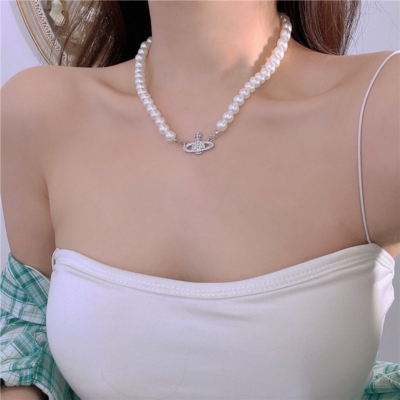 Vòng cổ Hợp Kim Mặt Hình Hành Tinh Đính Ngọc Trai Nhân Tạo Thời Trang