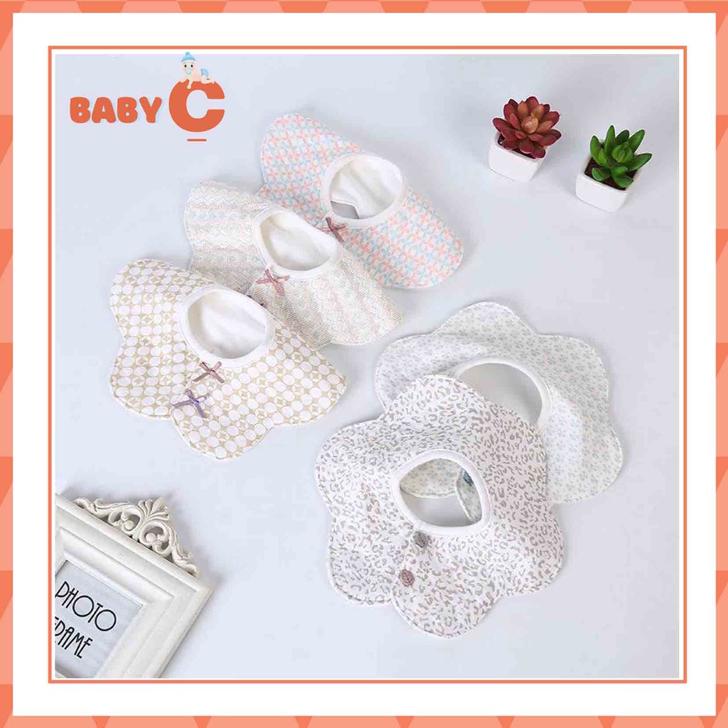 Khăn yếm tròn xoay 360 độ có cúc bấm yếm ăn dặm cho bé 100% Cotton hữu cơ tự nhiên mềm mại-BaByC