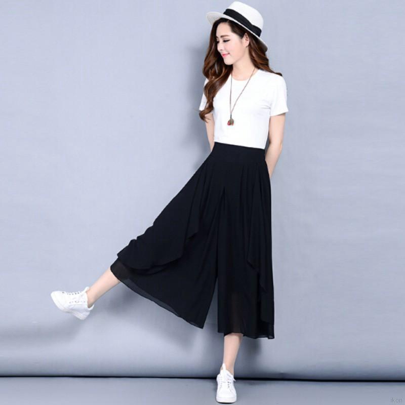 Quần dài ống rộng lưng thun cao thời trang cổ điển cho nữ mặc vào mùa hè | BigBuy360 - bigbuy360.vn