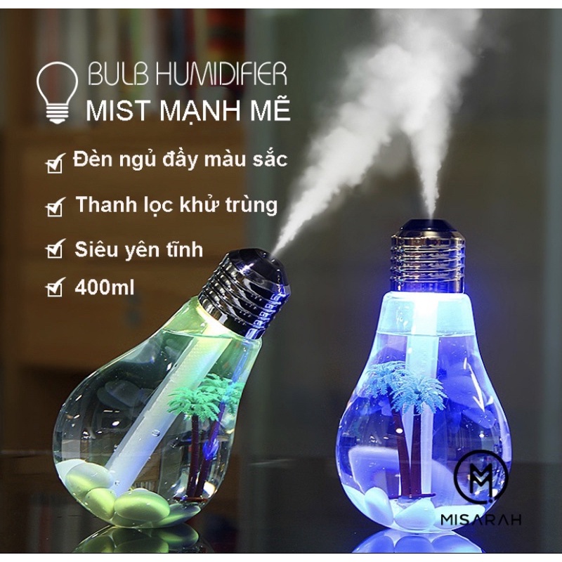 Máy phun sương tạo ẩm, khuếch tán tinh dầu , dung tích 400ml, đèn led 7 màu, BH 1 NĂM