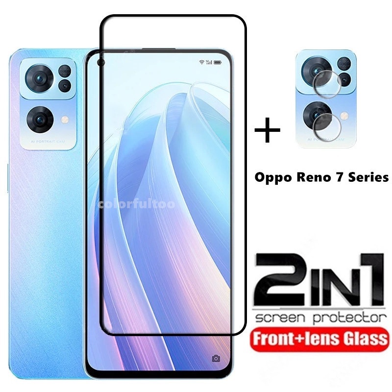 2 in 1 Tempered Glass Protective Film For Oppo Reno 7 Pro SE 7Pro 5G A16K Reno 6 4 2Z 5Z Reno6 4G 5G Full Cover Transparent Screen Protector Back Camera Lens Film