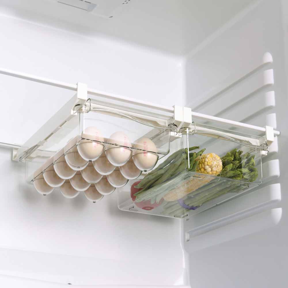 Ngăn kéo tủ lạnh thông minh mở rộng, khay tủ lạnh bằng nhựa trong suốt, tiết kiệm diện tích tủ lạnh, bảo quản thực phẩm