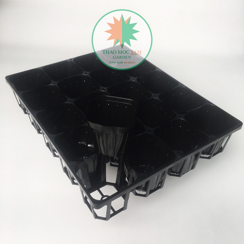 Bộ Khay 20 lỗ + 20 Chậu ươm 10.5 chuẩn Nhật - Khay ươm cây con, cây giống, trồng hoa làm vườn