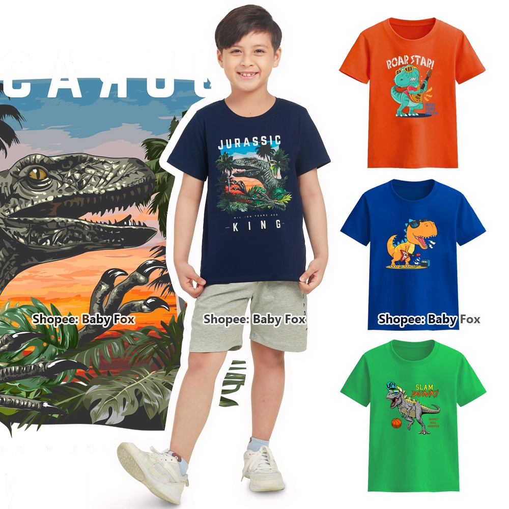 Áo thun bé trai 100% cotton loại tốt, áo phông thương hiệu BABY FOX, hình khủng long, size 10-55 kg  c