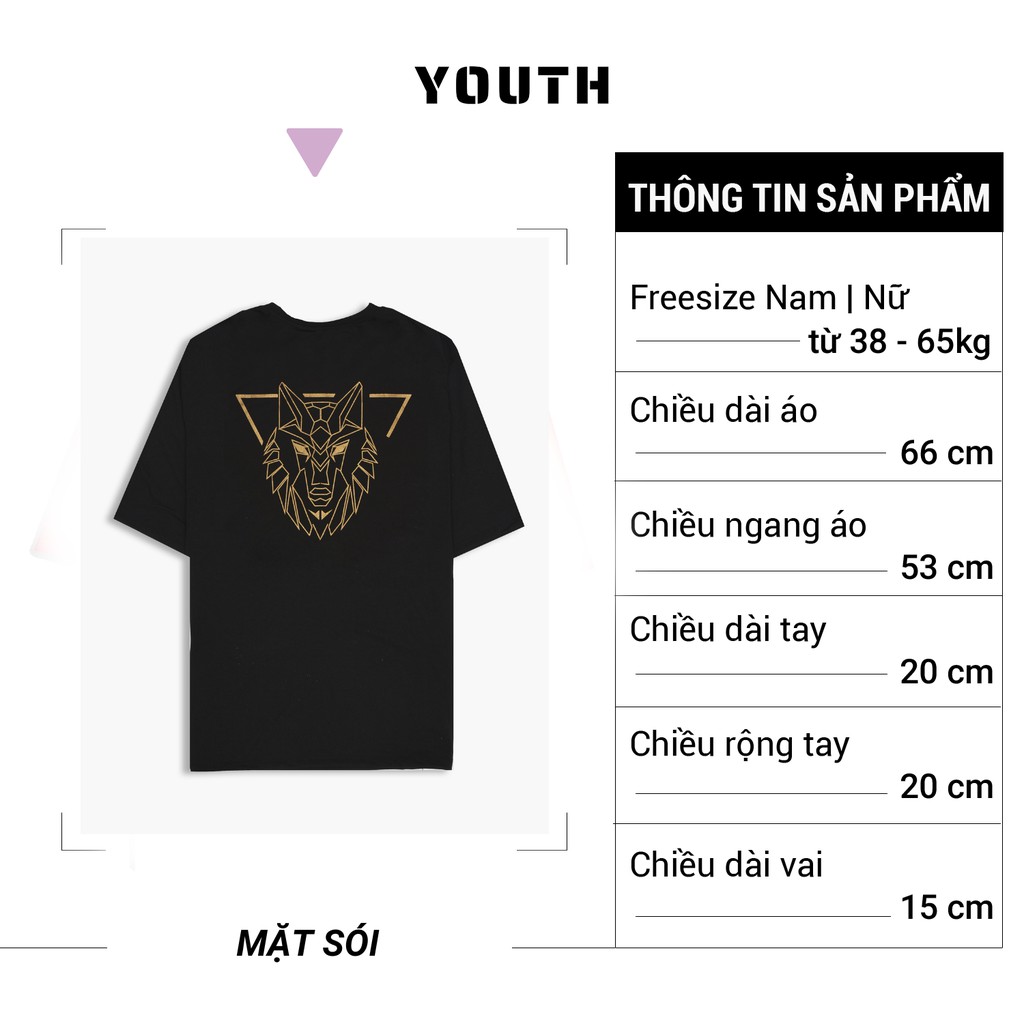 Áo thun nam nữ unisex YOUTH form rộng cổ tròn tay lỡ vải Cotton xịn FreeSize(38-65Kg) - Mặt Sói - AP12