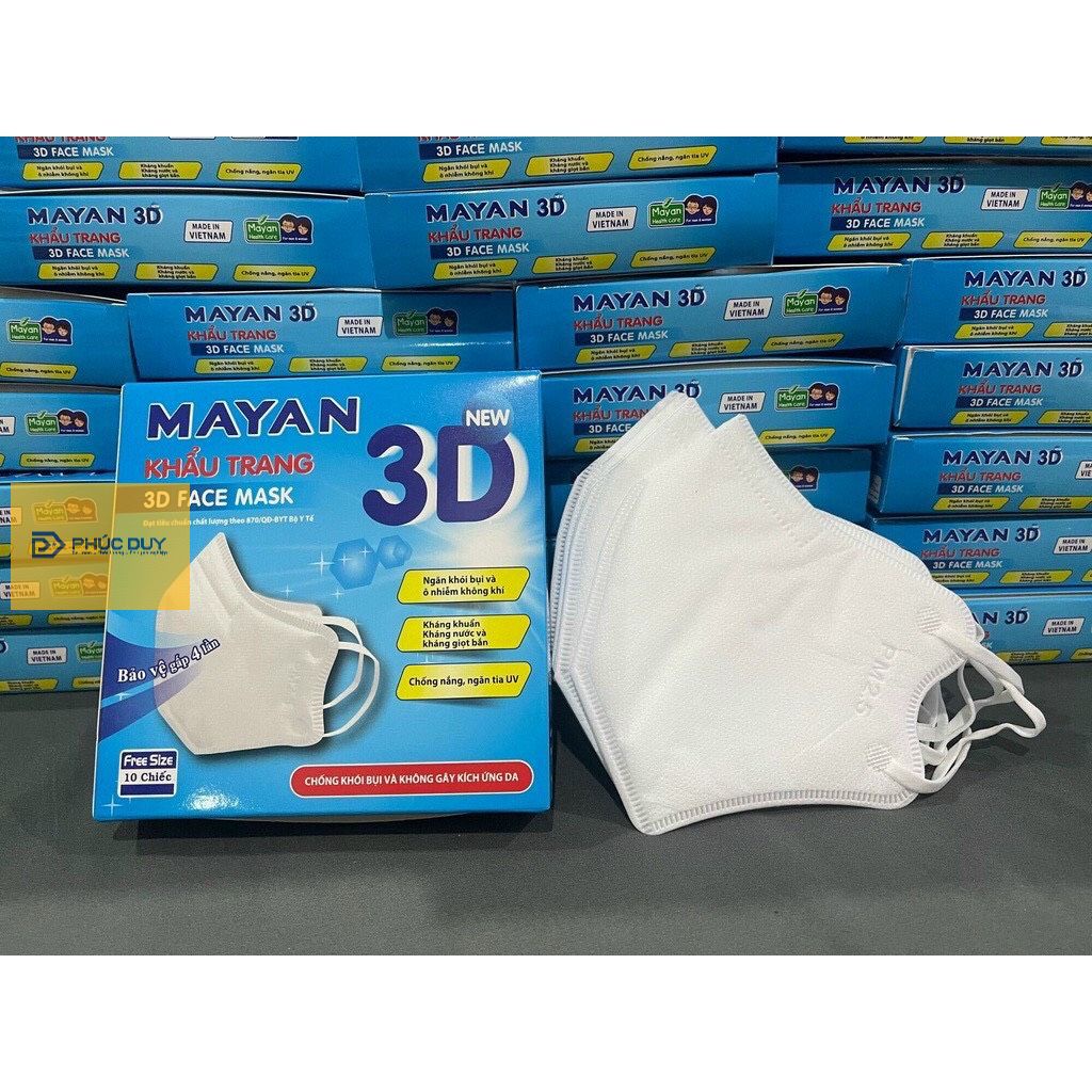 Hộp 10c Khẩu trang Mayan 3D Mask 5 lớp vải kg dệt cao cấp Chống Bụi PM 2.5, ngăn vi khuẩn