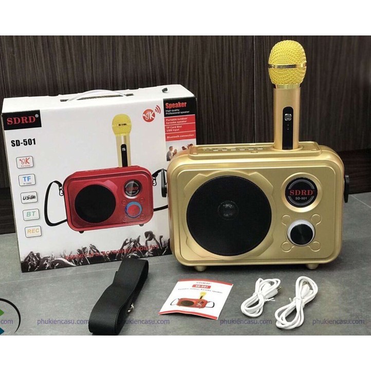 (CÓ DÂY ĐEO) LOA KARAOKE BLUETOOTH SD-501 TẶNG 1 MIC KHÔNG DÂY SIÊU HAY