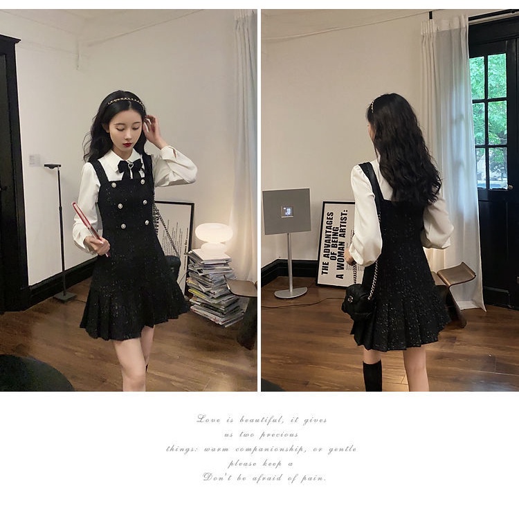 Bộ đồ nữ Váy Xuân Hè Áo phông trắng + Đầm đen Sling Dress Bộ đồ thanh lịch thời trang 2022 | BigBuy360 - bigbuy360.vn