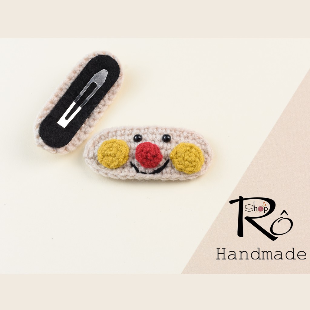 Kẹp tóc len Handmade đẹp, cặp tóc hình mặt chú hề vui nhộn, đáng yêu cho cả mẹ và bé yêu diện hàng ngày