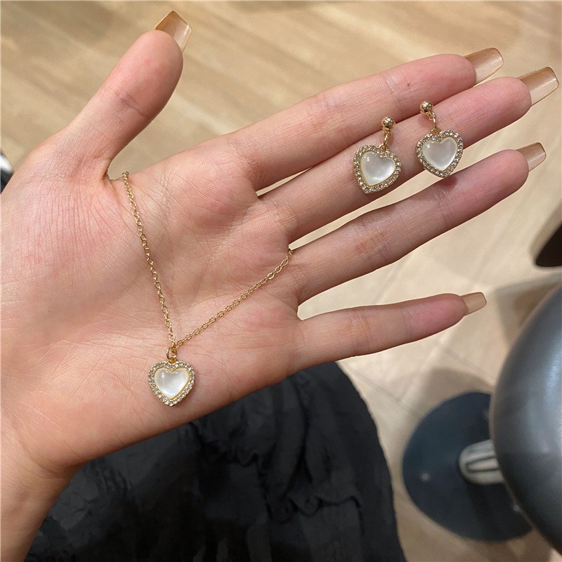 [Bông tai và Vòng cổ thiết kế mới tinh tế hình trái tim thời trang F022 2021