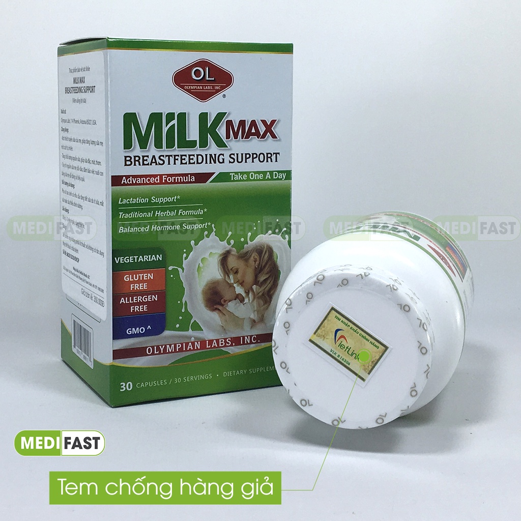 Viên Milk Max lợi sữa từ Olympian Labs nhập khẩu từ Mỹ, kích sữa cho mẹ sau sinh, cho con bú Hộp 30 viên