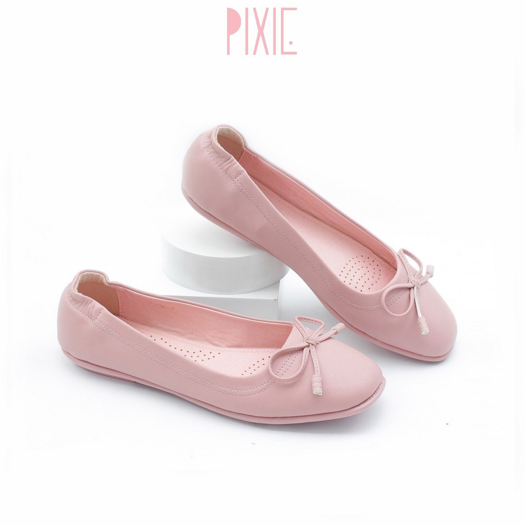 Giày Búp Bê Mũi Vuông Đế Âm Da Mềm Nơ Nhỏ Màu Be Pixie P019