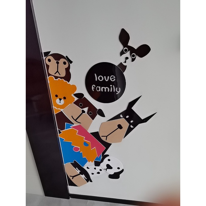Tranh dán tường mica 3d decor  Dán Cửa hoạt hình những chú chó happy family trang trí mầm non Nhiều Size - EPeBen