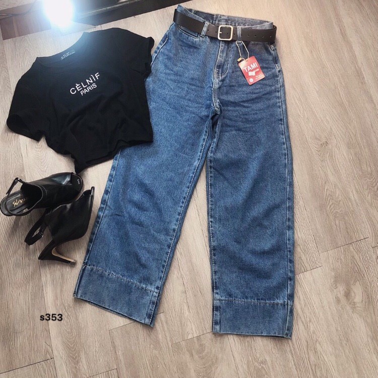 QUẦN JEAN DÀI ỐNG RỘNG LƯNG CAO TRƠN BASIC - QUẦN BÒ NỮ CULOTTES SUÔNG N 41