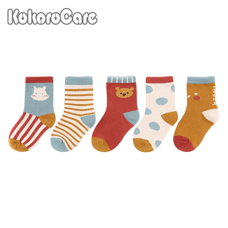 Set 5 đôi vớ KokoroCare C-01 cho bé chủ đề hoạt hình công viên giải trí hà mã bằng cotton S/M/L/XL 1-12 tuổi
