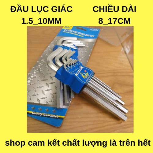 BỘ KHÓA LỤC GIÁC NGẮN 9 CÂY TỪ 1,5mm đến 10m ,1 ĐẦU LỤC GIÁC 1 ĐẦU BI ,chiều dài từ 8 đến 17 cm CHẤT LIỆU THÉP CRV_VANAD