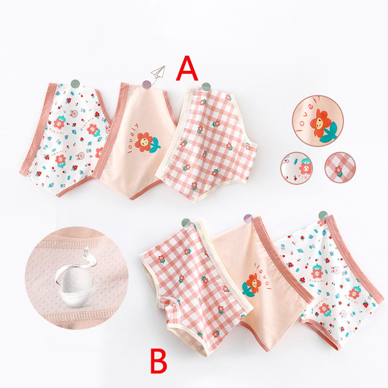 Set 3 Quần Lót Vải Cotton Thoáng Khí In Họa Tiết Tươi Tắn Phong Cách Hàn Quốc Thời Trang Hè Cho Bé Gái