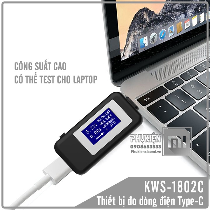 Thiết bị USB test sạc đo nguồn điện KWS-1802C , cõng Type-C đo 4V- 30V / 5.1A Quick Charge 3.0