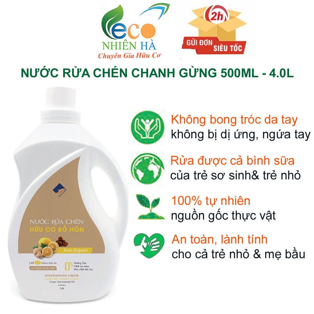 Nước rửa chén ECOCARE chanh gừng hữu cơ, nước rửa bát an toàn trẻ nhỏ, không hại da tay