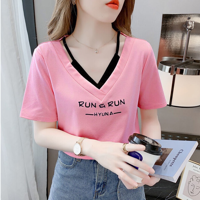 Áo Thun Polyester Tay Ngắn Cổ Chữ V Thời Trang Mùa Hè Dành Cho Nữ