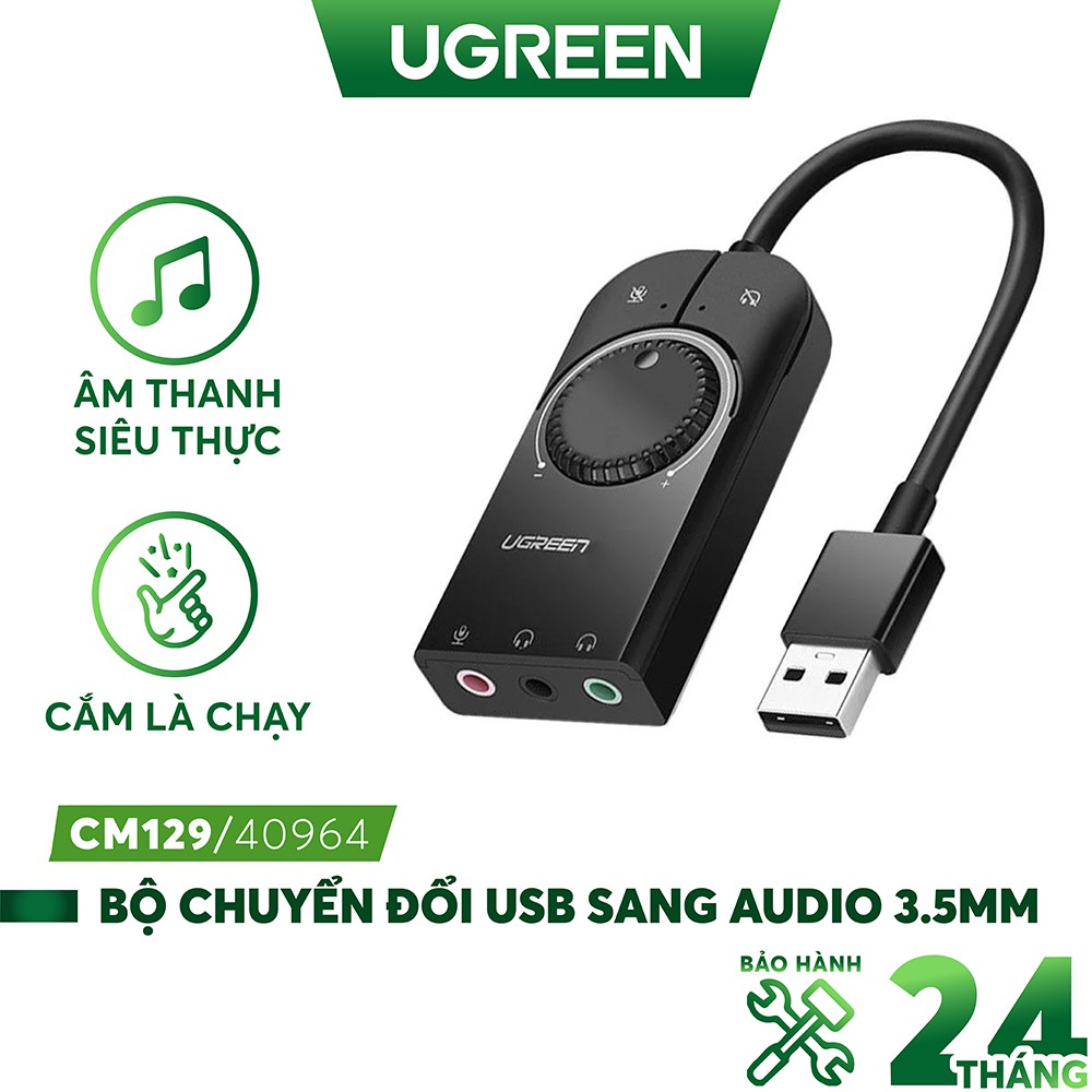 Bộ chuyển đổi âm thanh từ USB sang 3 cổng 3.5mm UGREEN CM129, Chip SSS1629 DAC 48KHz/16bit