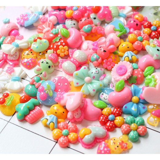 Túi combo 30-50-100 charm nơ, hoa, thú bông xinh xắn trang trí vỏ ốp điện thoại, dán Jibbitz, DIY