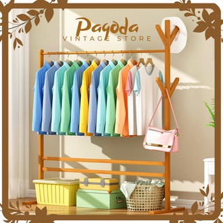 (Clip thực tế) Kệ giá gỗ treo quần áo Vintage decor MS02