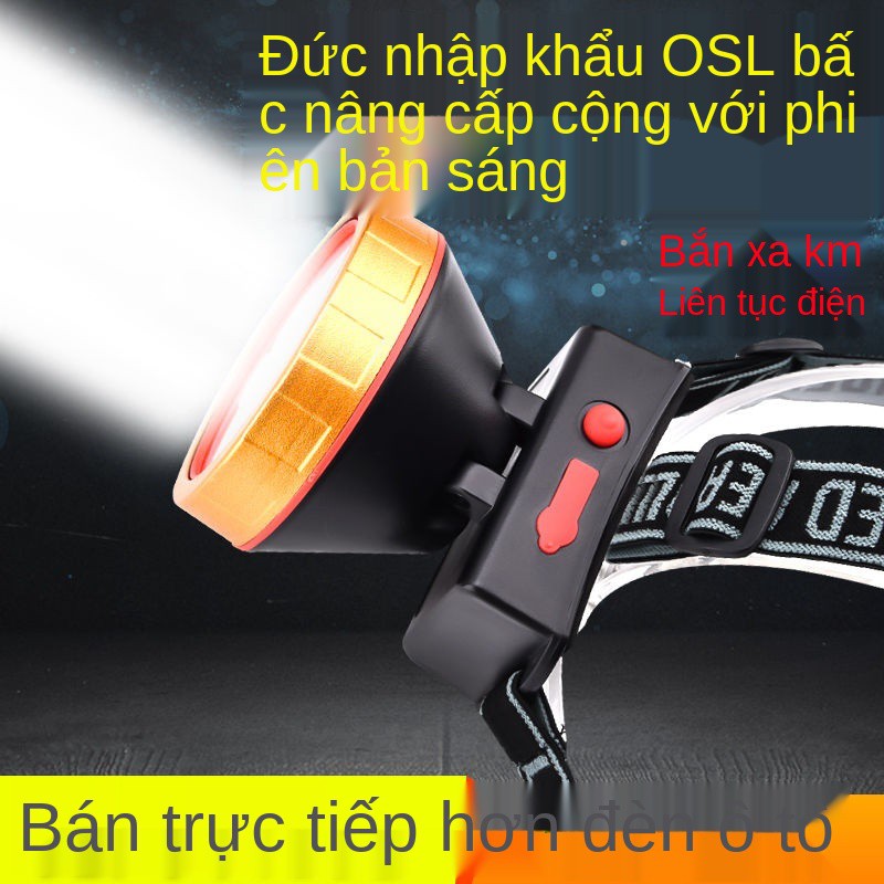 đèn pha chiếu sáng mạnh có thể sạc lại LED siêu tầm xa ngoài trời gắn đầu câu cá đêm pin chống nước thợ mỏ