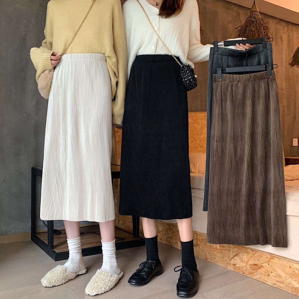 COZOK Chân váy chữ a lưng cao màu sắc đơn giản