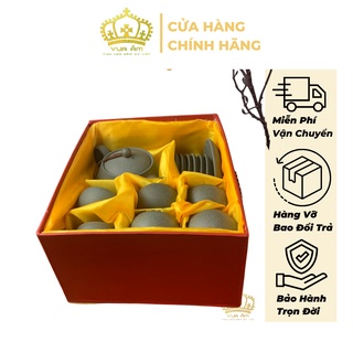 Hộp đựng ấm chén làm quà, biếu - hộp xi đỏ bát tràng lót lụa vàng