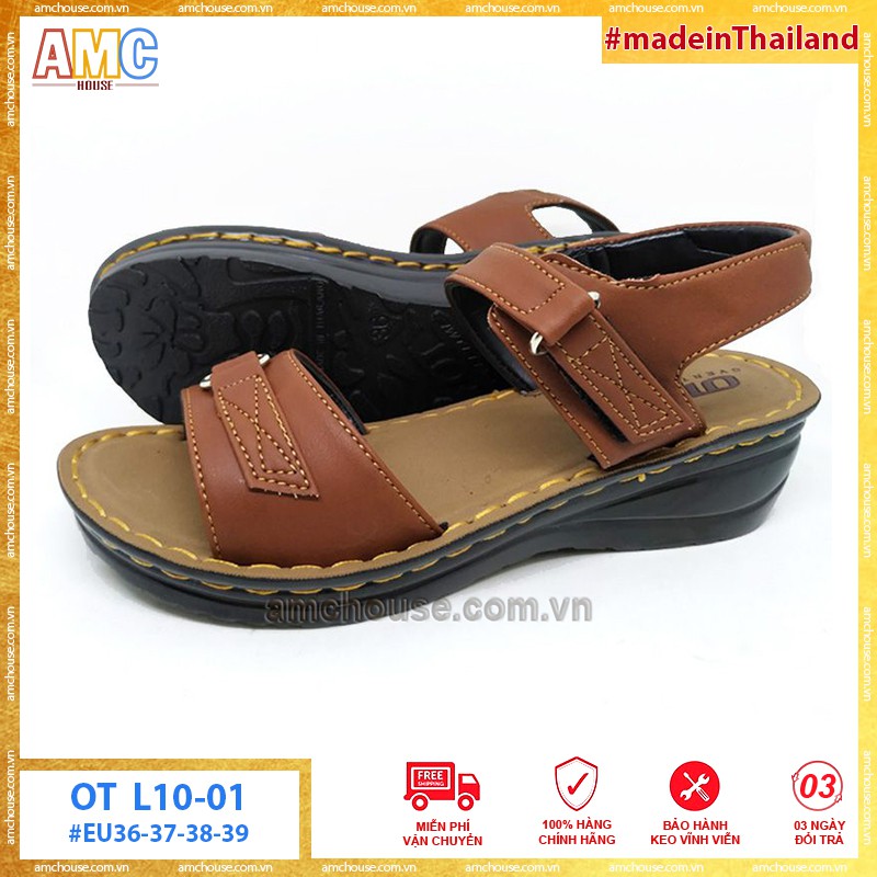 Giày sandal trung niên nữ Thái Lan đế 5cm Overtime OT - L10-01 nâu