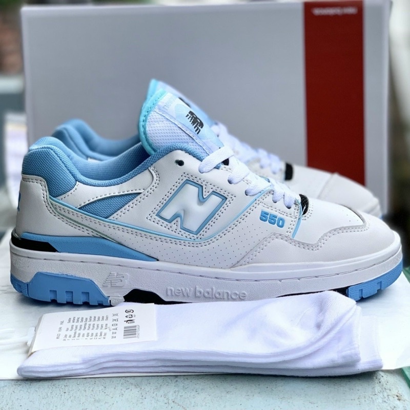 Giày Sneaker NB 550 White Blue Cao Cấp Fullbox, Giày thể thao nam nữ newbalance 550 trắng xanh hot trend 2021