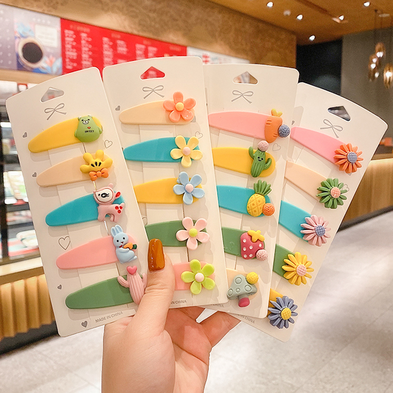 Set 5 Kẹp Tóc Họa Tiết Trái Cây Phong Cách Hàn Nhật Dễ Thương