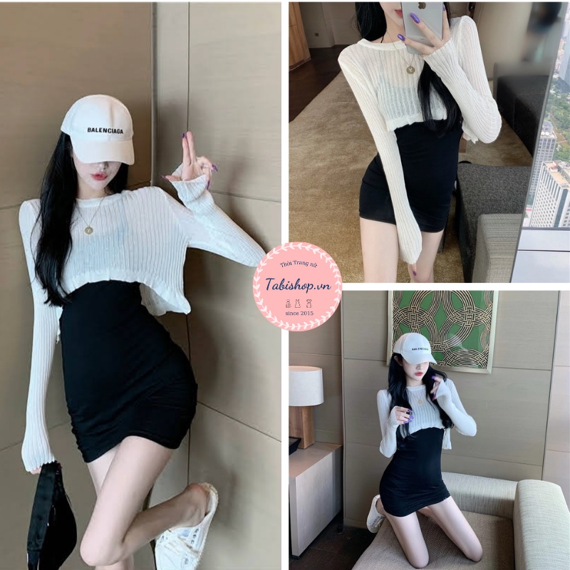Váy Đầm body tay dài cho nữ bánh bèo- Set váy kèm áo croptop phong cách tiểu thư ulzzang dạo phố thu đông siêu xinh