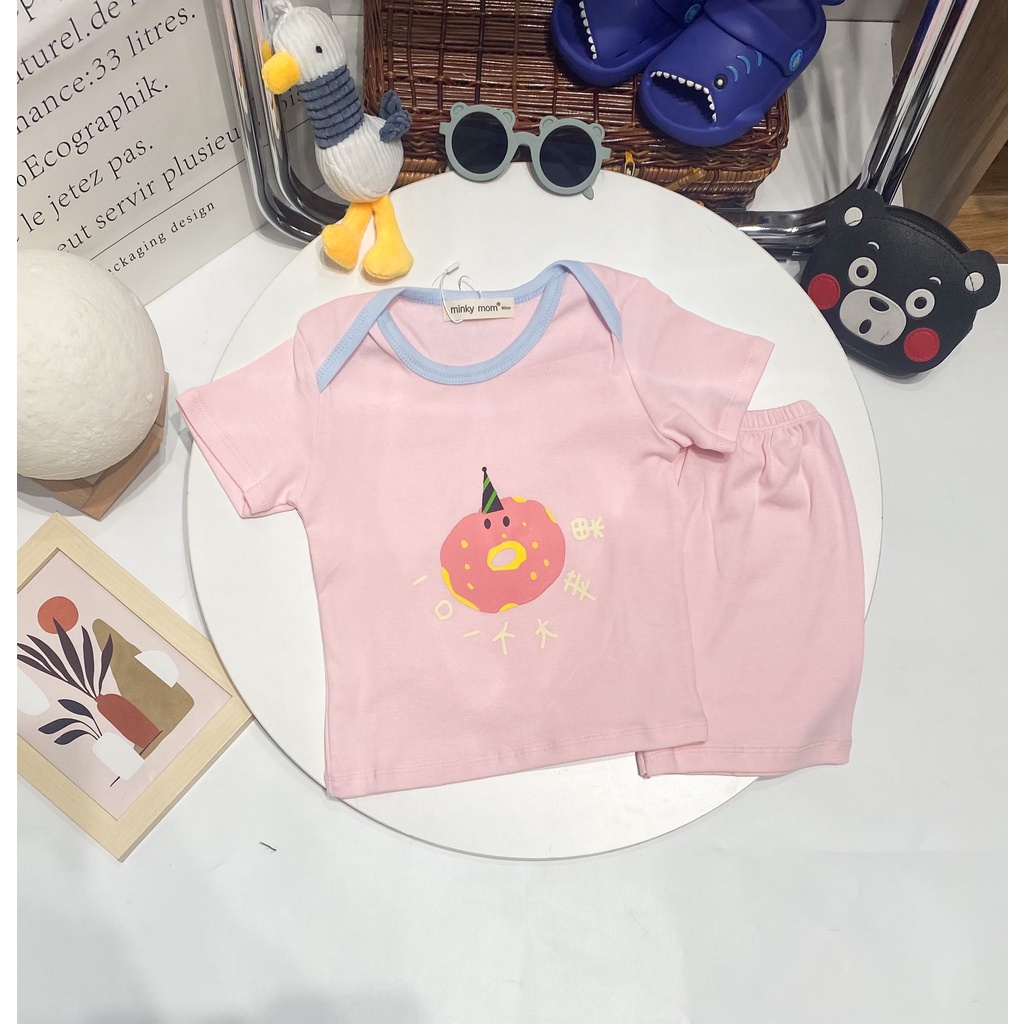 Bộ Cộc Tay COTTON HÀN MINKY MOM Chạy Viền In Hình Ngộ Nghĩnh Cho Bé TN-IN112