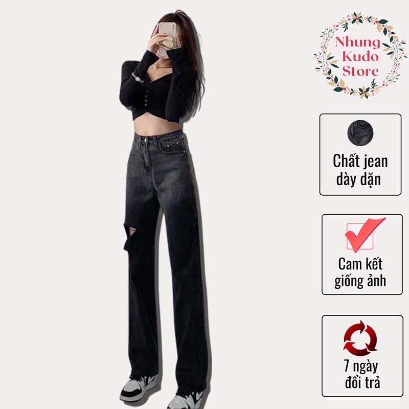 Quần bò jeans loang đen ống rộng dành cho nữ quần bò Nhungkudo | BigBuy360 - bigbuy360.vn