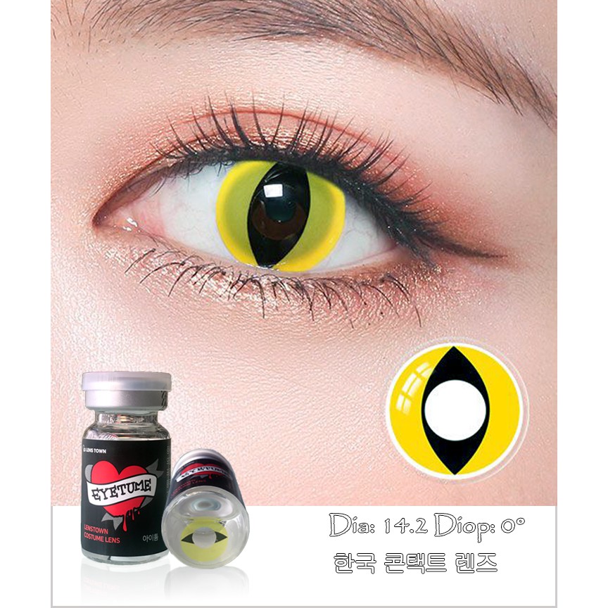 Lens Hàn Quốc cosplay EYETUME YELLOW, 0 độ, hsd 6 tháng, giãn tròng 14.2