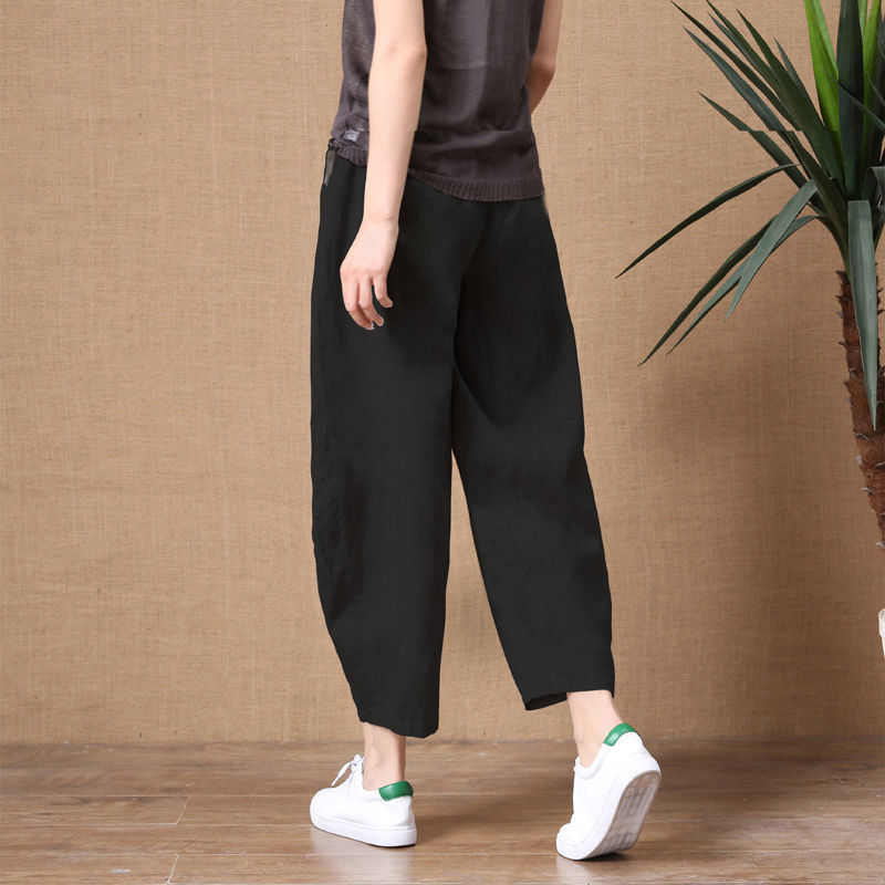 Quần Lửng 95% Cotton Và Linen Ống Rộng Lưng Thun Thời Trang Dành Cho Nữ